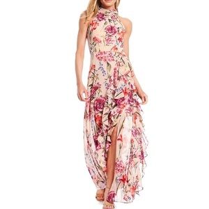 Eliza J Floral Chiffon Maxi Dress Pink Size 4 NWT